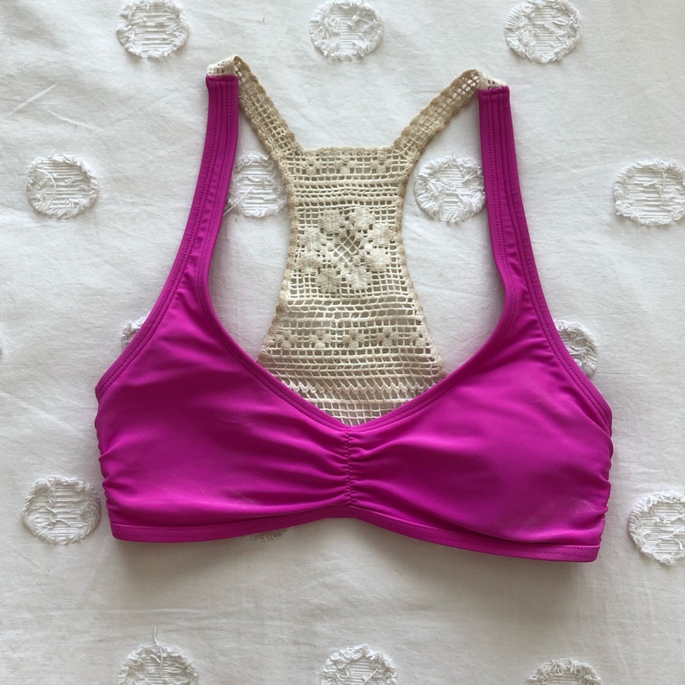 Aerie Magenta Bathing Suit Top with Lace Back